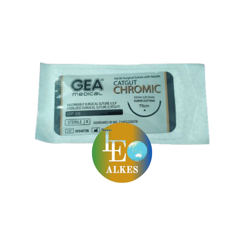 GEA Catgut Chromic 2/0 3/0 Benang Senar Chromic Dengan Jarum Jahit