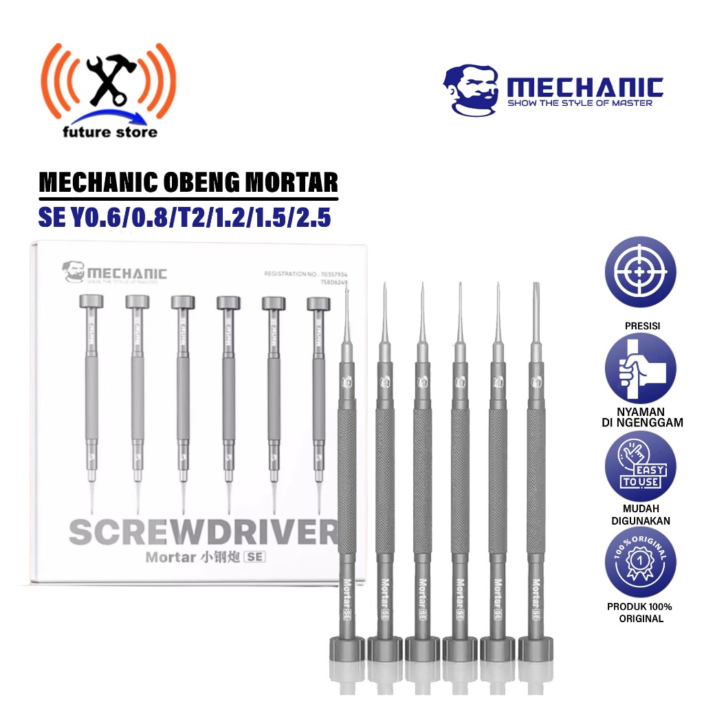 Mechanic Mortar Screwdriver SE Y0.6/0.8/T2/1.5/2.5 - Obeng Satuan Mortar SE Y0.6-2.5 - Obeng Set Len