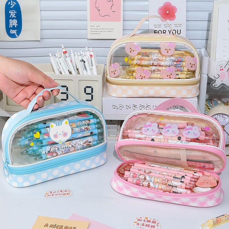 

TAO Kotak Pensil Anak PVC Transparan Zipper Tenteng Jumbo Waterproof Dual Slot