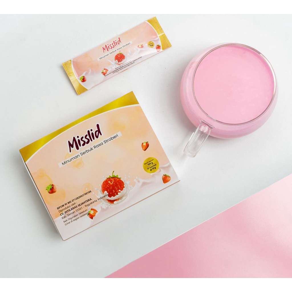 Misslid Collagen Drink Strawberry BPOM dan Halal Premix Vitamin Glutathione Minuman Collagen Powder