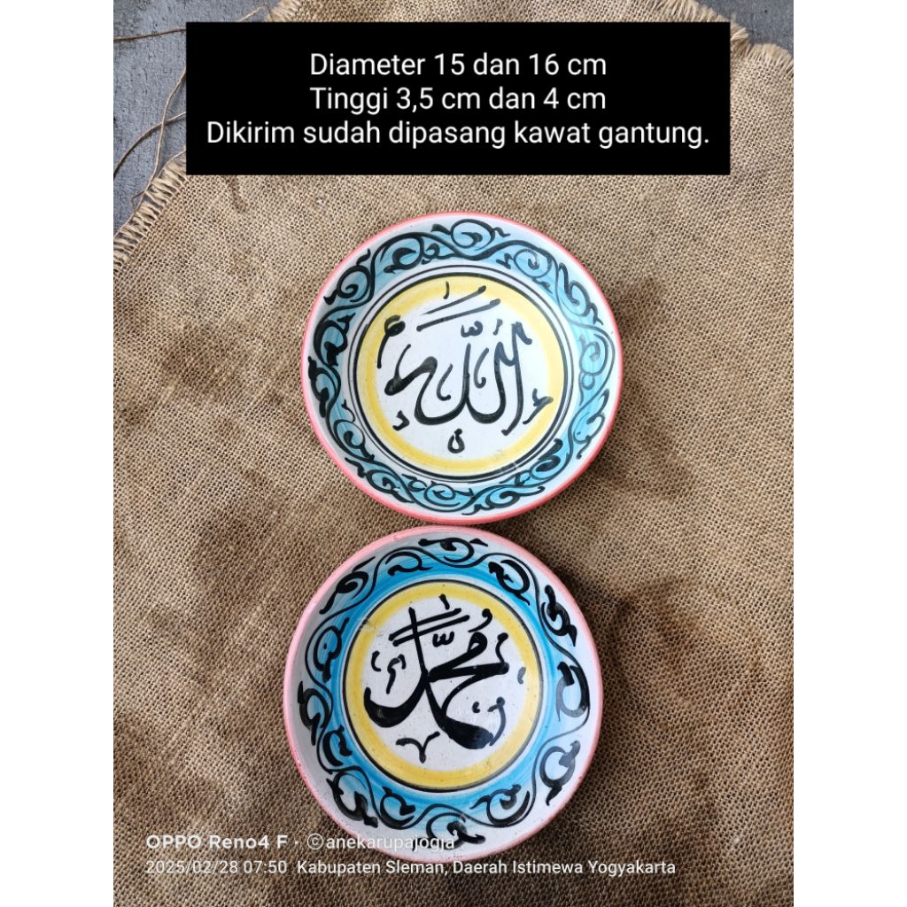 2 buah piring keramik lukis kaligrafi untuk dekorasi hiasan dinding