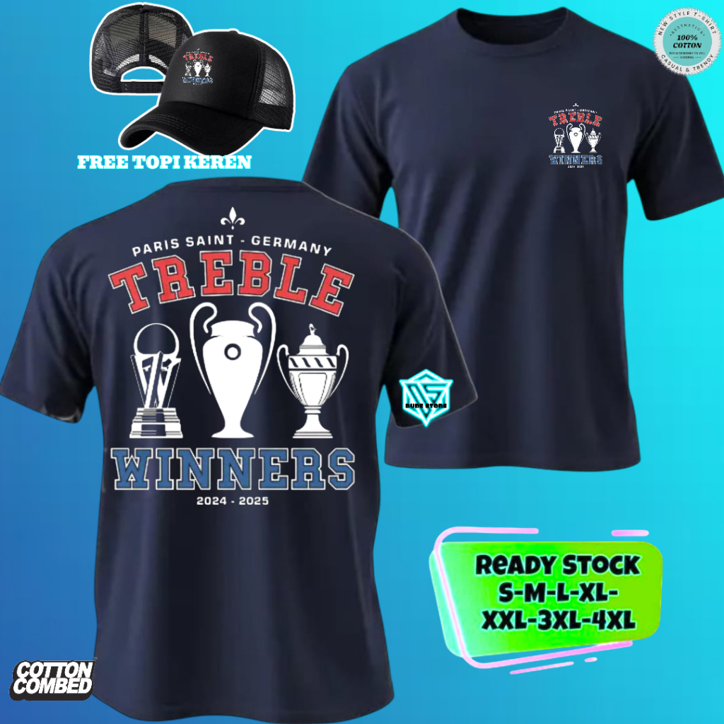 DUDESTORE CLTHING DISTRO KAOS LE PARISIEN PARIS SAINT GERMANY TREBLE WINNER 2024-2025 KATUN COMBAD F