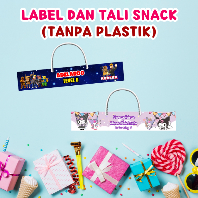 

[HANYA LABEL TAG DAN TALI] TAS SNACK LABEL ULANG TAHUN LUCU CUSTOM DESAIN SUKA-SUKA DISNEY PRINCESS RANDOM FANDOM KPOP BT21 ANAK DEWASA REMAJA PERLENGKAPAN ULANG TAHUN
