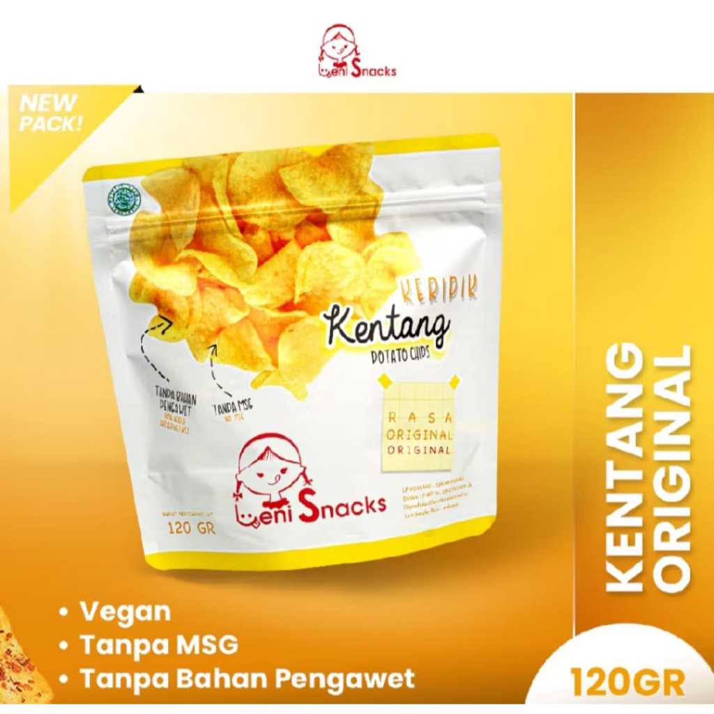 

Leni Snacks Keripik Kentang Original Packaging Lama/Packaging Baru 120g/150g Cemilan Jadul Enak Garing Renyah Crispy Pedas Bubuk Gurih Original Halal