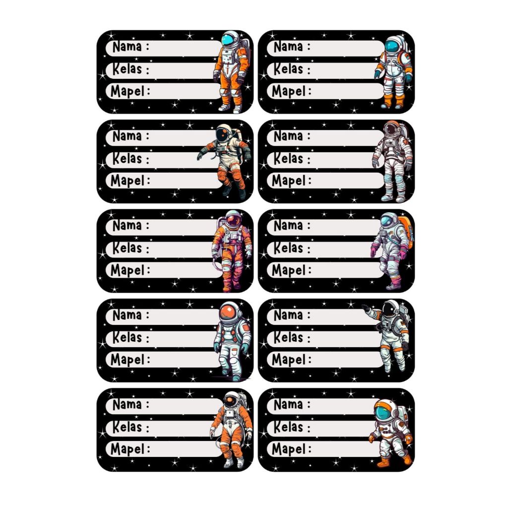 

Stiker Astronot Hitam Buku Anak Sekolah SD SMP SMP bahan doff bisa ditulis Bisa Custom Bisa COD silakan Chat Admin 10 in 1