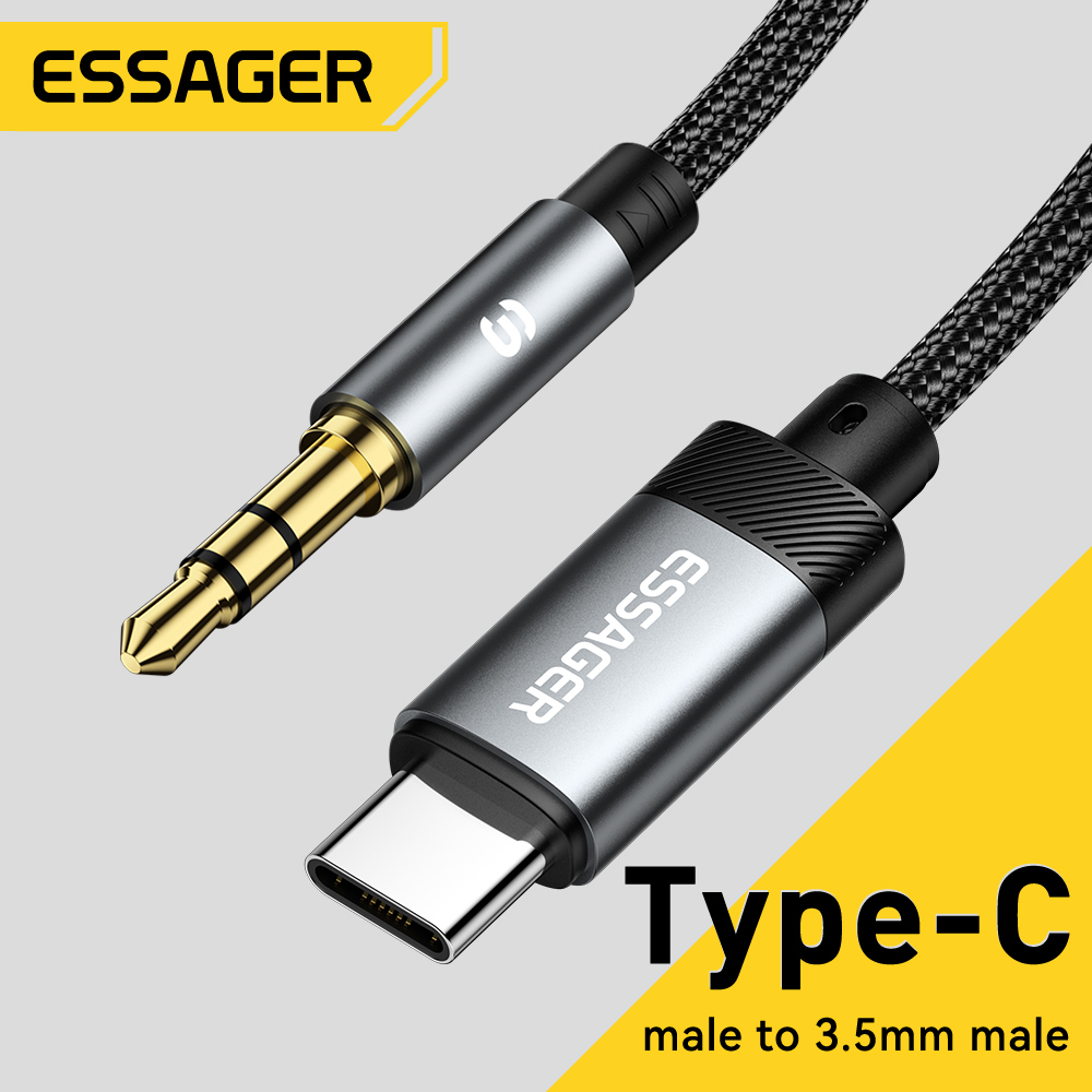 ESSAGER Kabel Audio 1M Type-C/iP/USB ke 3.5mm, DAC HIFI, Kompatibel untuk HP/Laptop/Speaker
