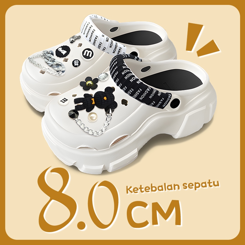 XiongTian Sandal Baim Wanita Tinggi 8 CM Sandal Wanita Kekinian Sandal Slop Wanita Sandal Baim Wedge