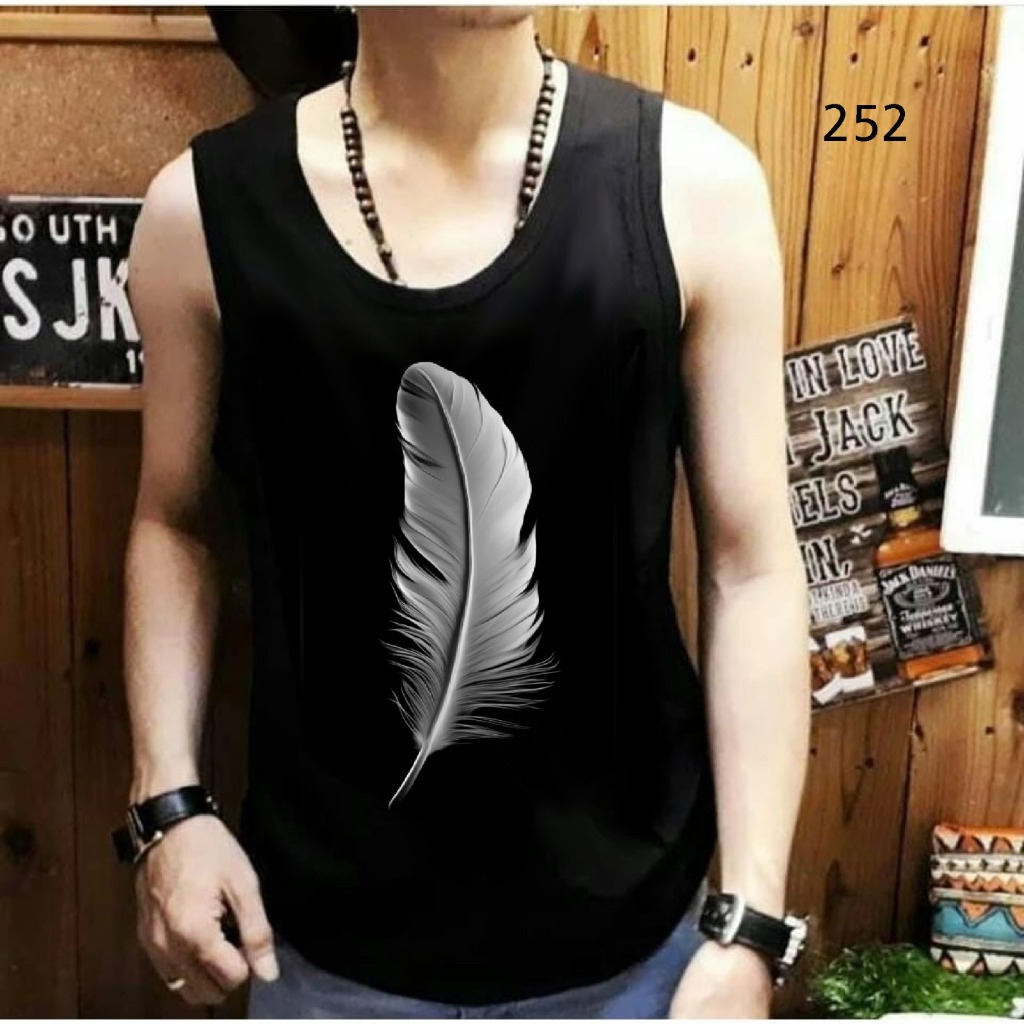Singlet Pria Hitam Motif Bulu 02