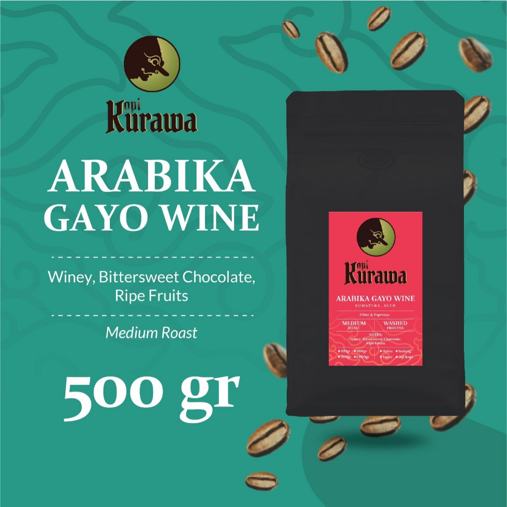 

Kopi Arabika Gayo Wine Aceh Arabica Coffee Roast Bean Biji Bubuk 500gr
