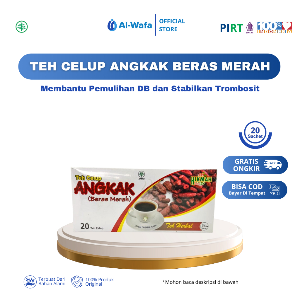 

AL WAFA - Teh Celup Angkak Beras Merah Hikmah Obat DBD Demam Berdarah Dan Hipertensi isi 20 pcs