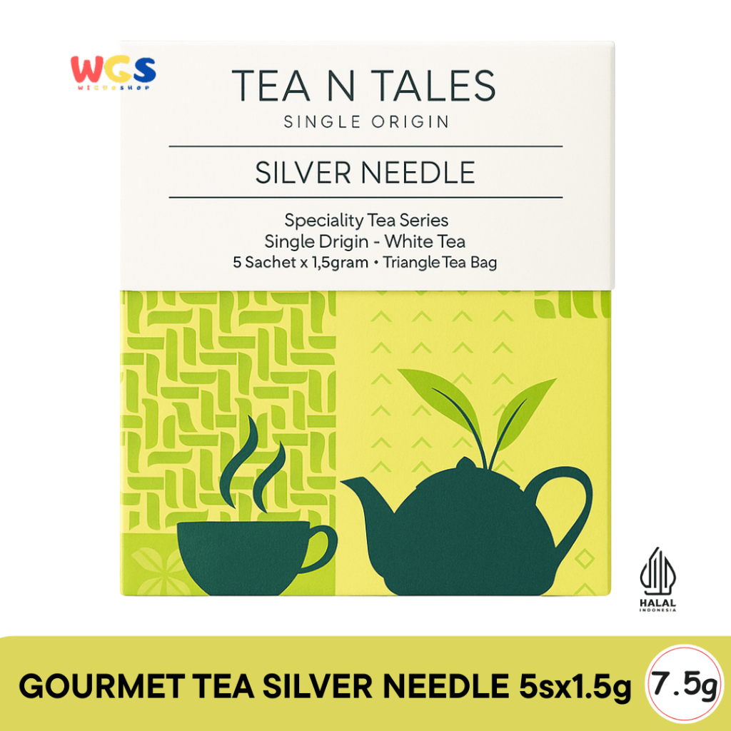 

Tea N Tales Gourmet Tea Silver Needle 7.5gr (5x1.5gr) – Teh Segitiga Teh Putih Single Origin Murni