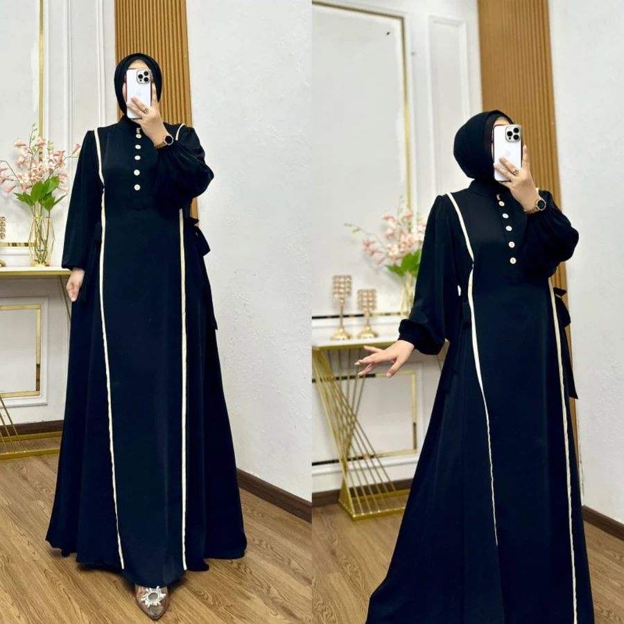 Gamis Marbella Model Tali Samping Variasi Kancing Lengan Balon Bahan Super Lembut Premium [NO HIJAB]