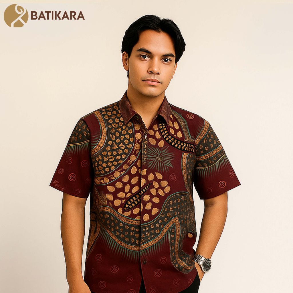 Batikara Batik Motif Cakra Dahana Baju Batik Pria Lengan Pendek Batik Murah