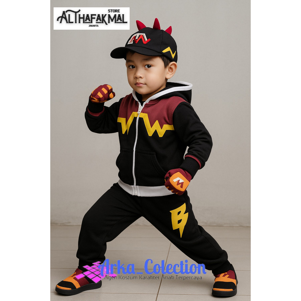 JACKET HOODIE BOBOIBOY GENTAR KOSTUM BOBOIBOY GENTAR KOSTUM KUASA TANAH KUASA GEMPA LENGKAP