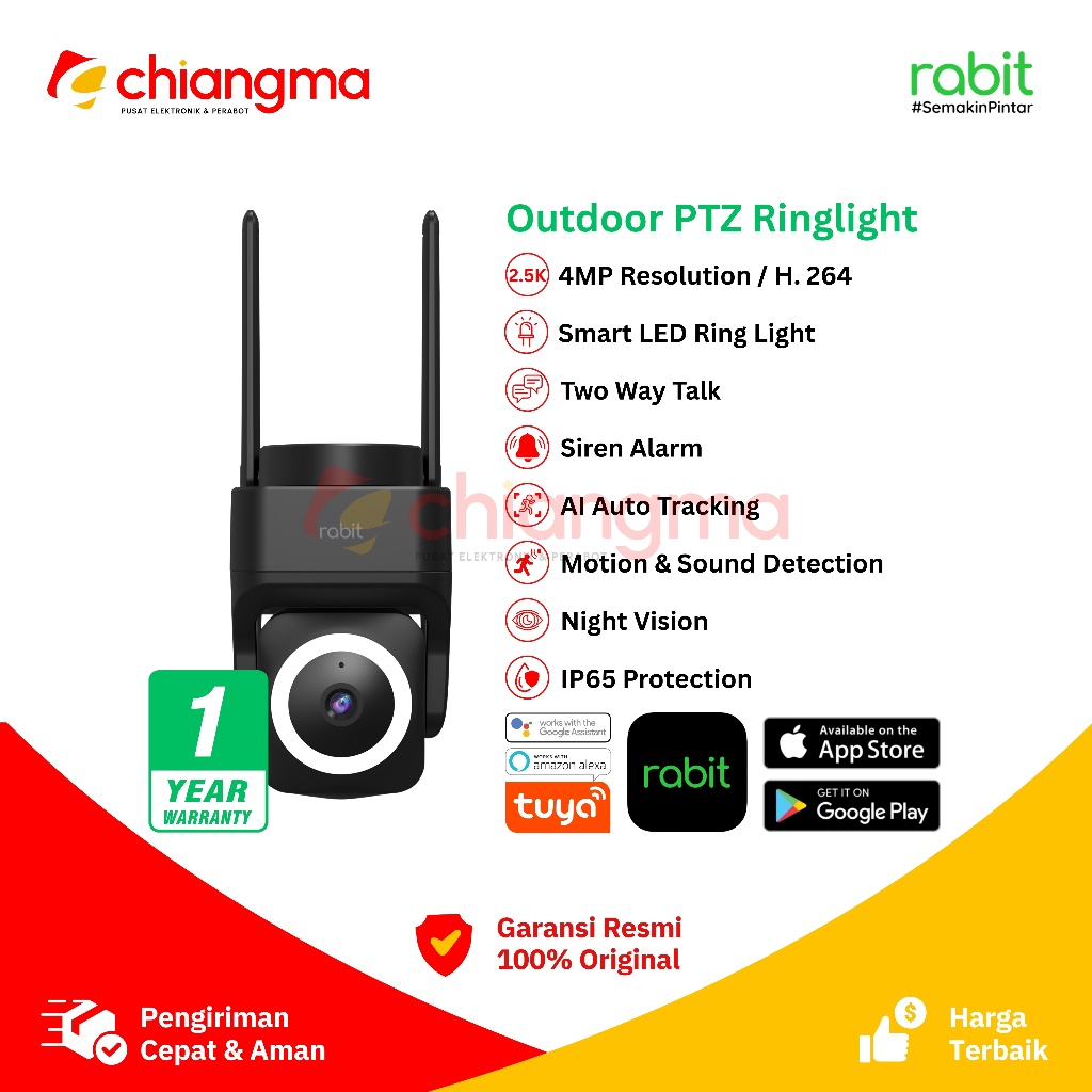 RABIT SMART IP CCTV WIFI CAMERA OUTDOOR PTZ RINGLIGHT FULL HD KAMERA 4 MP