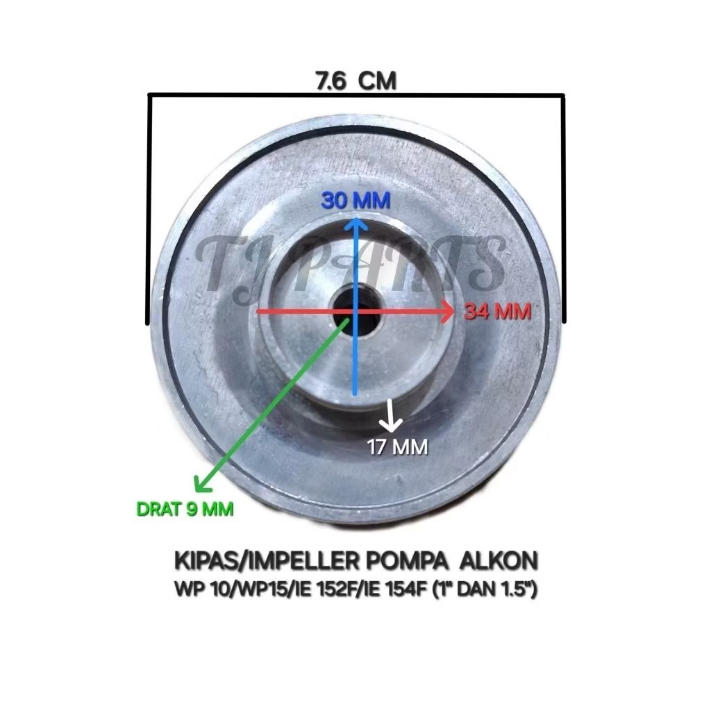 Kipas/Impeller Mesin Pompa Air Alkon WP 10/WP 15  (IE 152F/IE 154F) 1 Inch dan 1.5 Inch