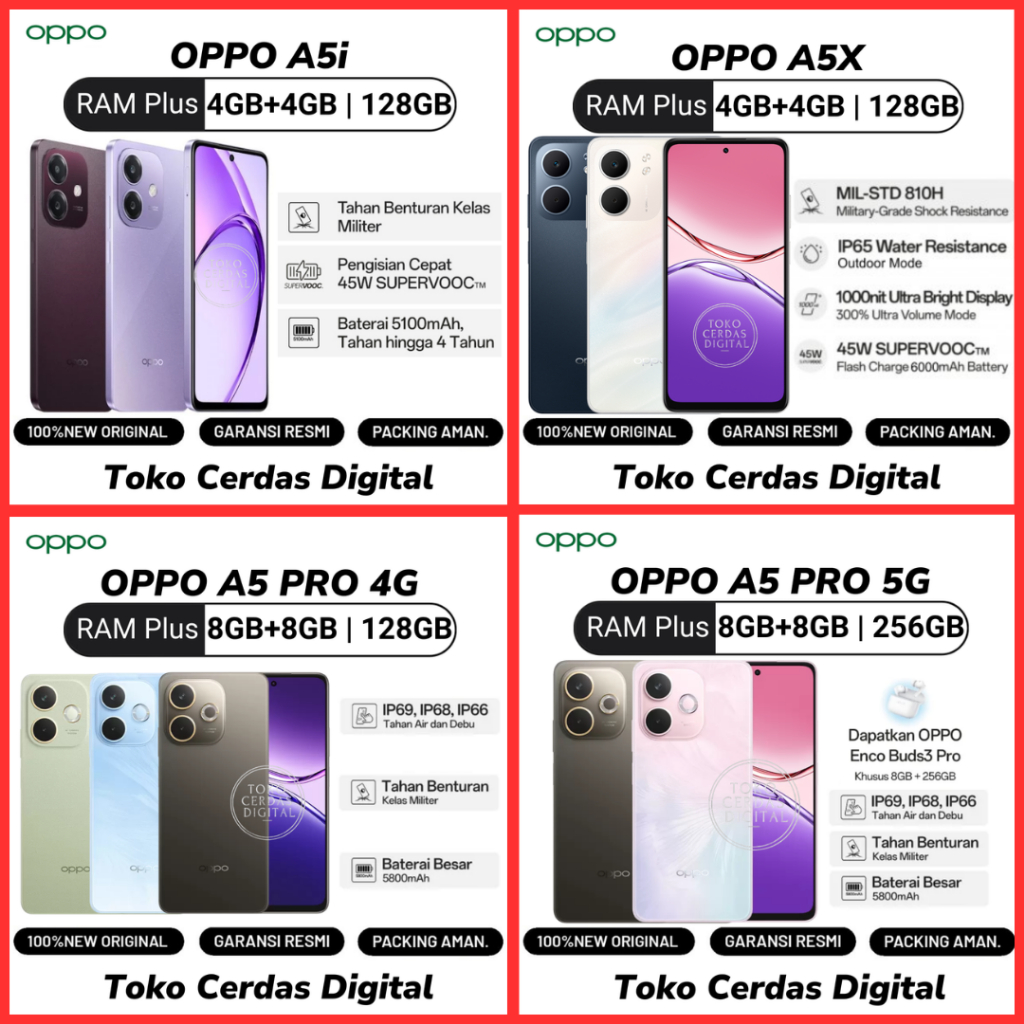 OPPO TERBARU RENO 14 Series | A5 | A5x | A5i | A3X  | A60 | A5Pro | A5 Pro 5G | Reno14f  | Reno14 F 