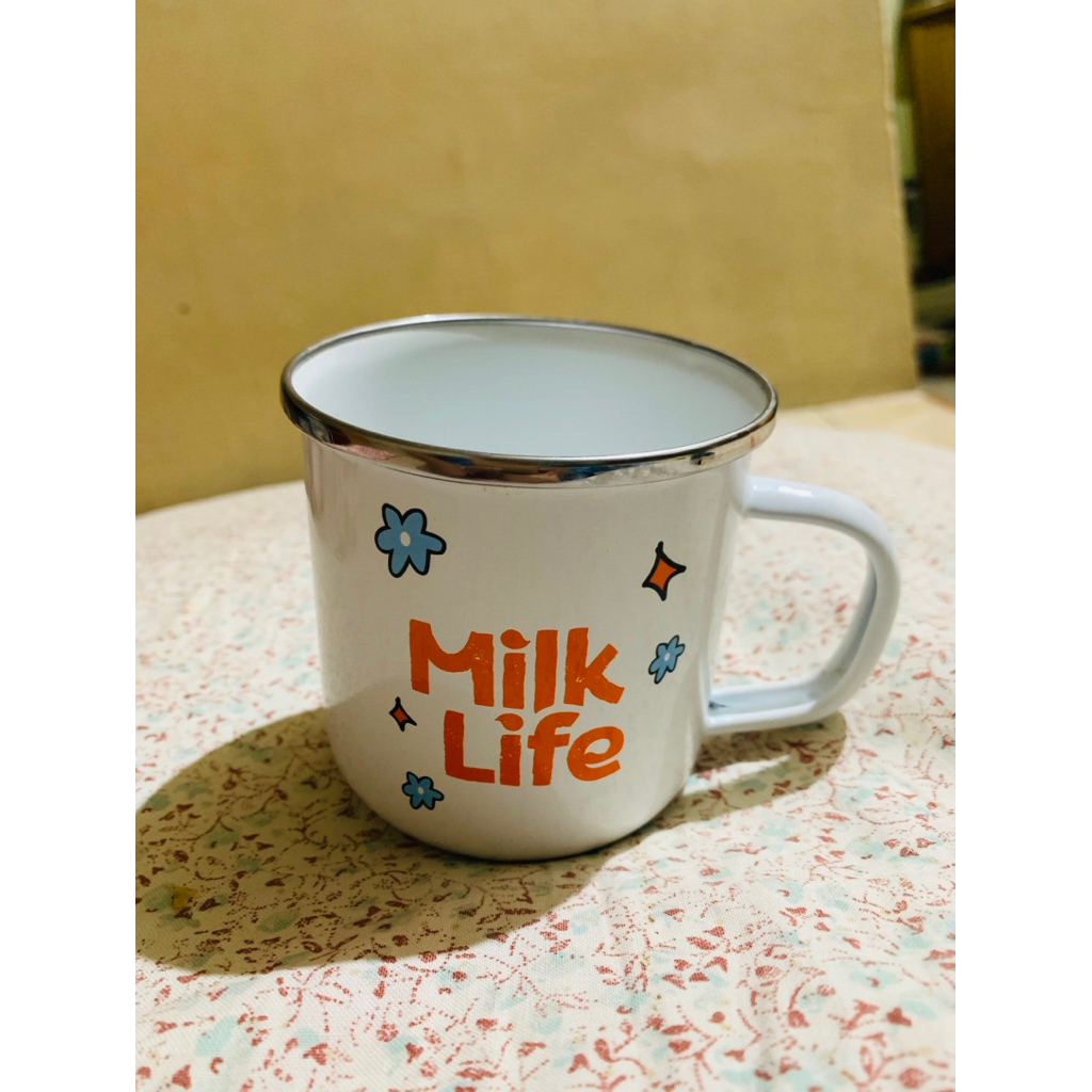 Mug Enamel BT21 Milk Life Cangkir Steanless Ukuran 8cm