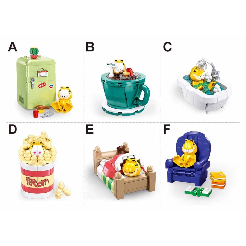 SLUBAN Garfield Bricks Mainan Rakit Blaok Gacha Set Koleksi Figure Garfield Figure Mainan