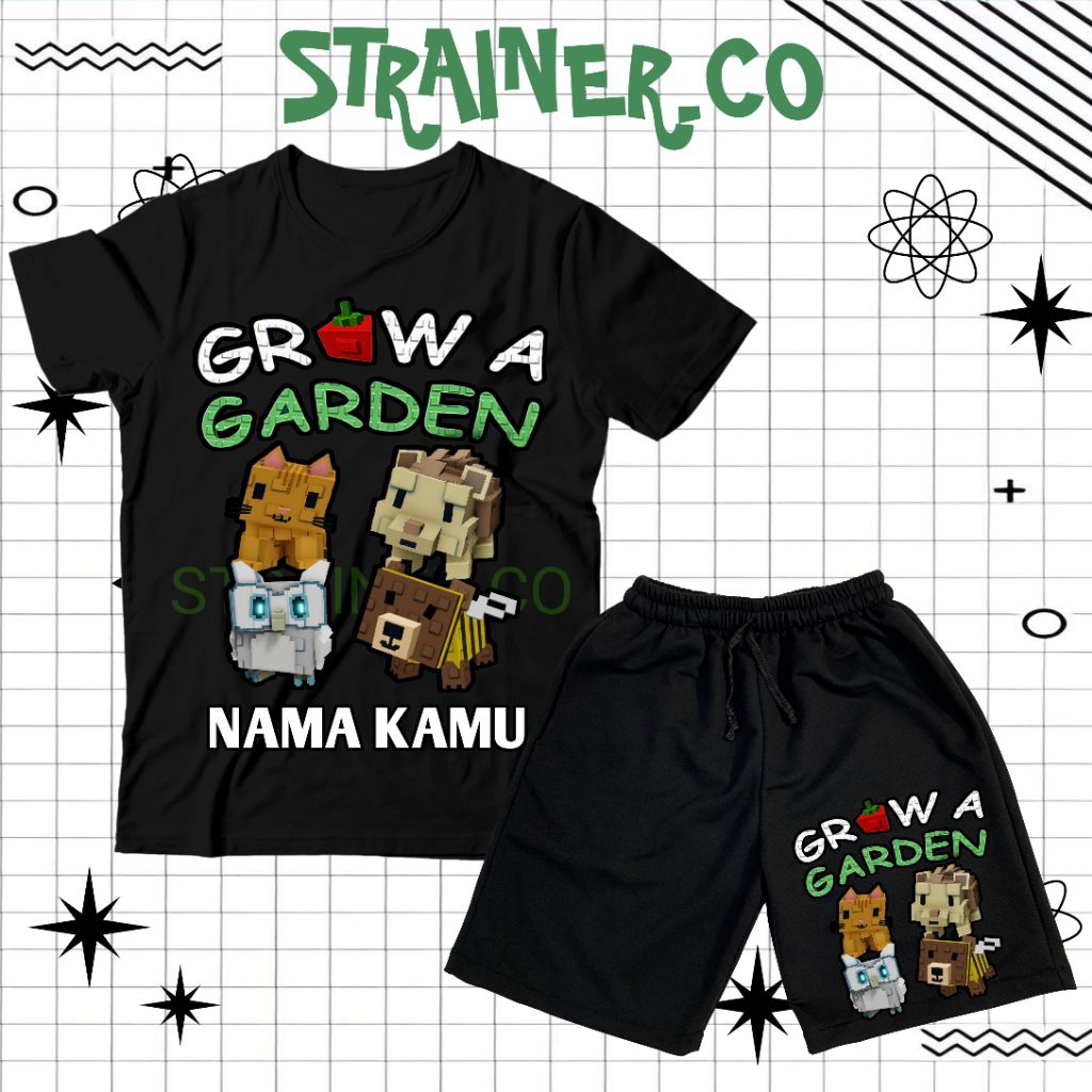 (BISA COD) Setelan Fashion Kaos Anak Baju Anak Celana Pendek Anak GROW A GARDEN CHICKEN AYAM KUCING 