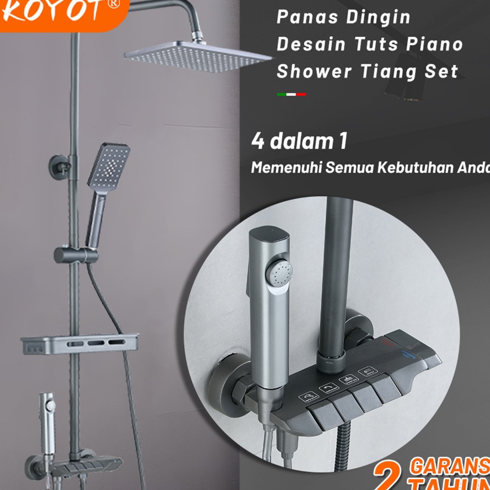 KODE F25X Koyot Desain Tuts Piano Shower Kamar Mandi Full Set Panas Dingin Persegi Abuabu Dengan Mix