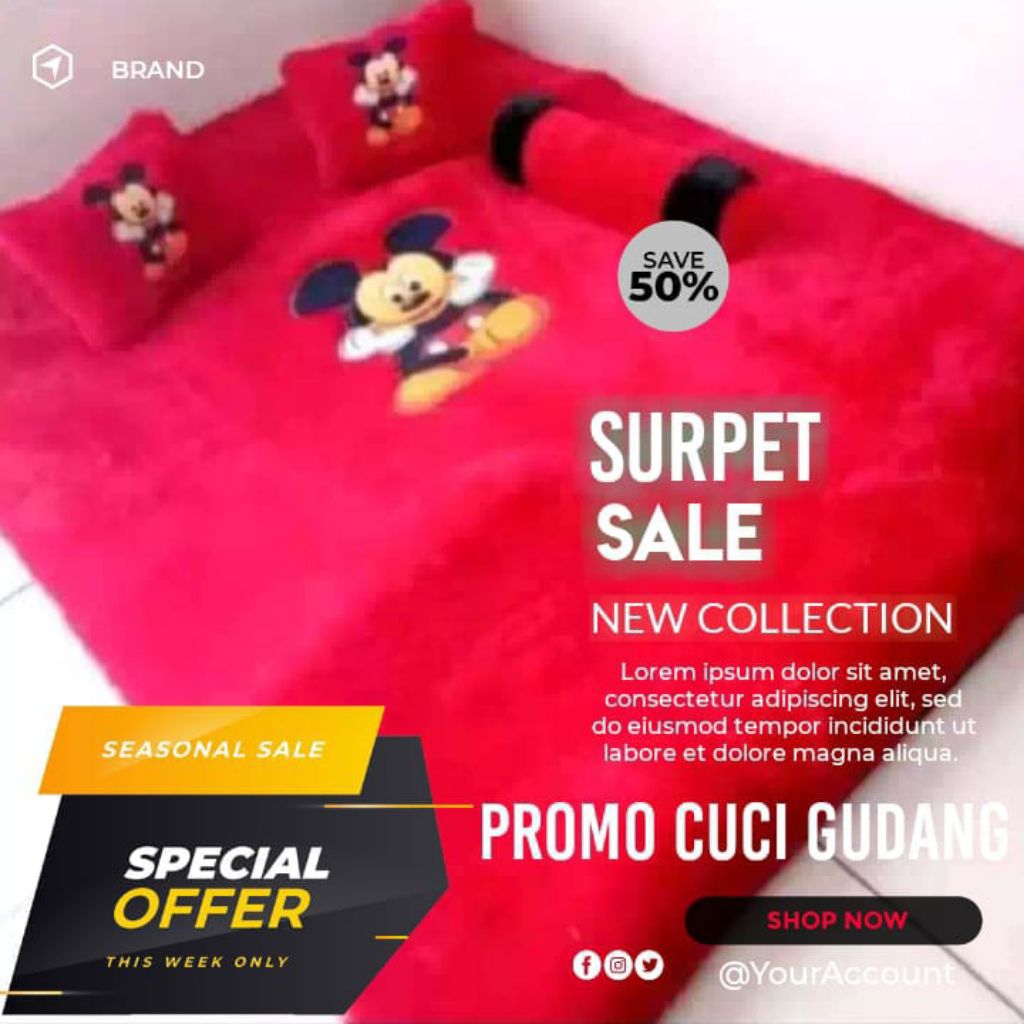 surpet bulu rasfur karakter ukuran 170 cm x 140cm x 5 cm motif doraemon dilengkapi sleting