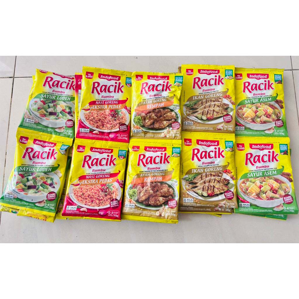 

RACIK INDOFOOD BUMBU 1RENCENG ISI 10PCS EXP DESEMBER 2025
