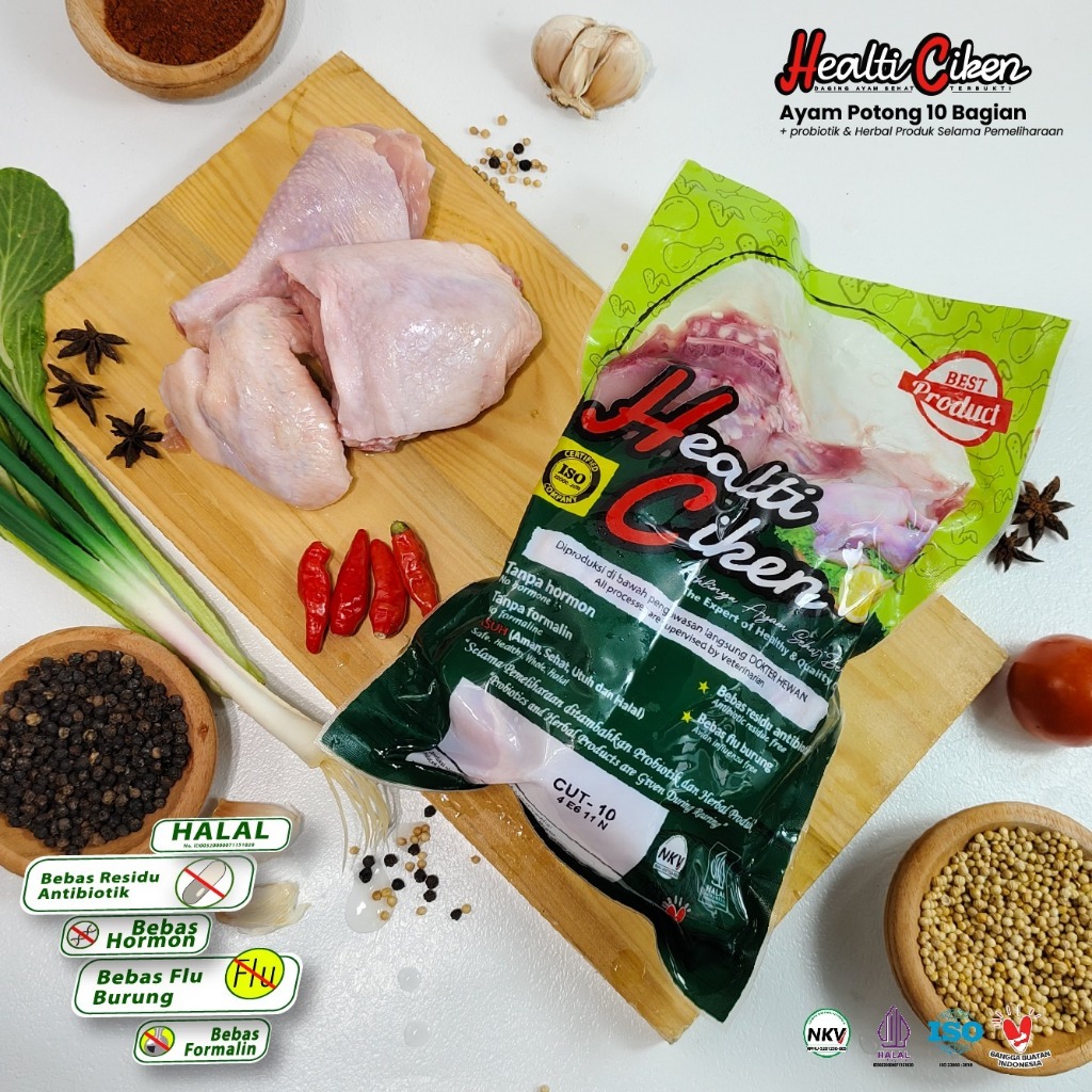 

Healthi Ciken Ayam Potong 10 Bagian Ayam + Probiotik & Herbal Produk | Daging Ayam Sehat | Healti Ciken | 0.9 - 1 kg / Pack