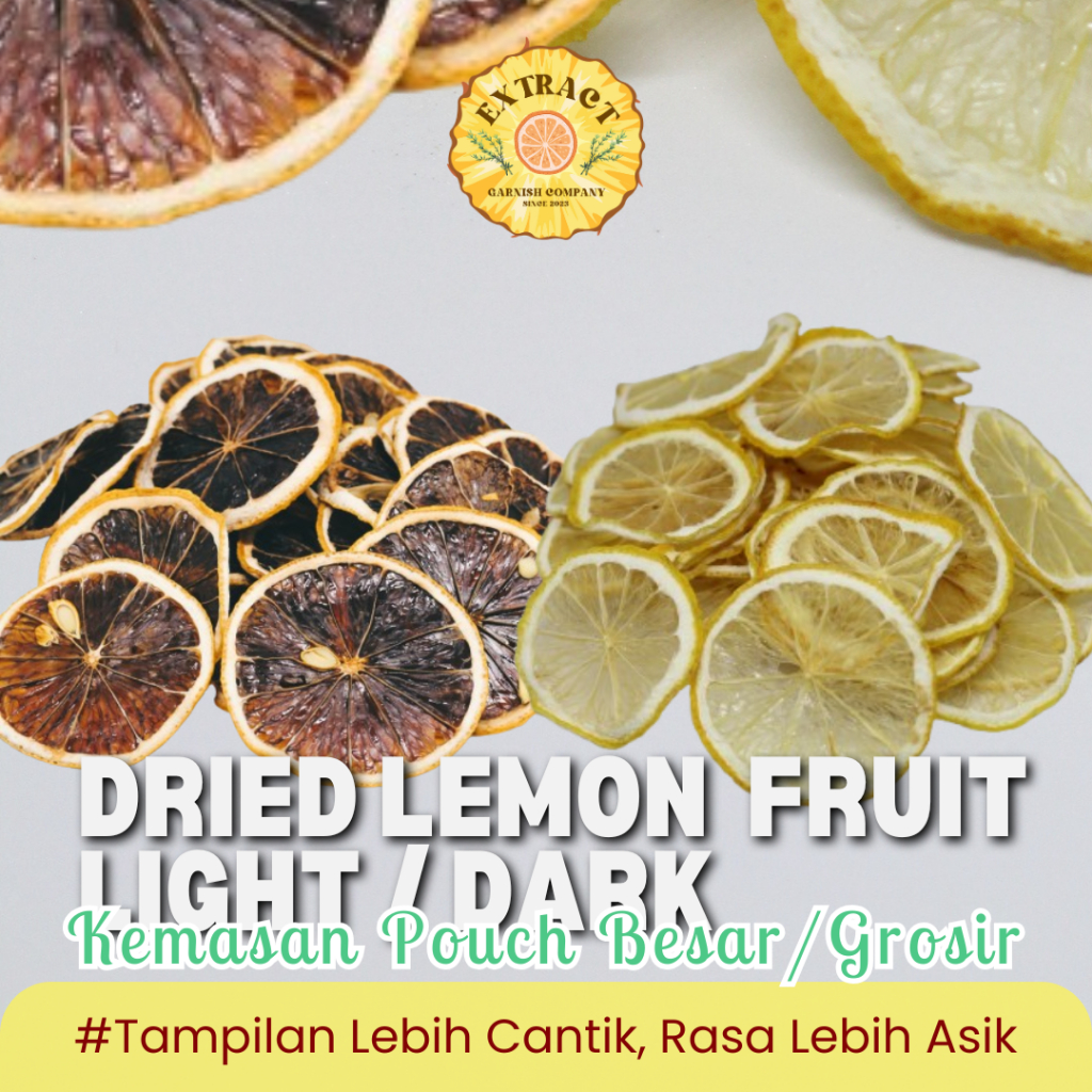

[BUKAN KERIPIK] Premium Dehydrated Dark Lemon Import Slice / Light Lemon Import Slice / Dried Lemon / Lemon Kering / Infused Water Pack / Garnish / Buah Kering by Extract Garnish Company