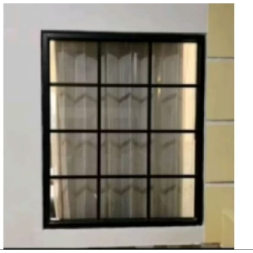 , kusen jendela alumunium kaca mati+ornamen (free packing kayu)