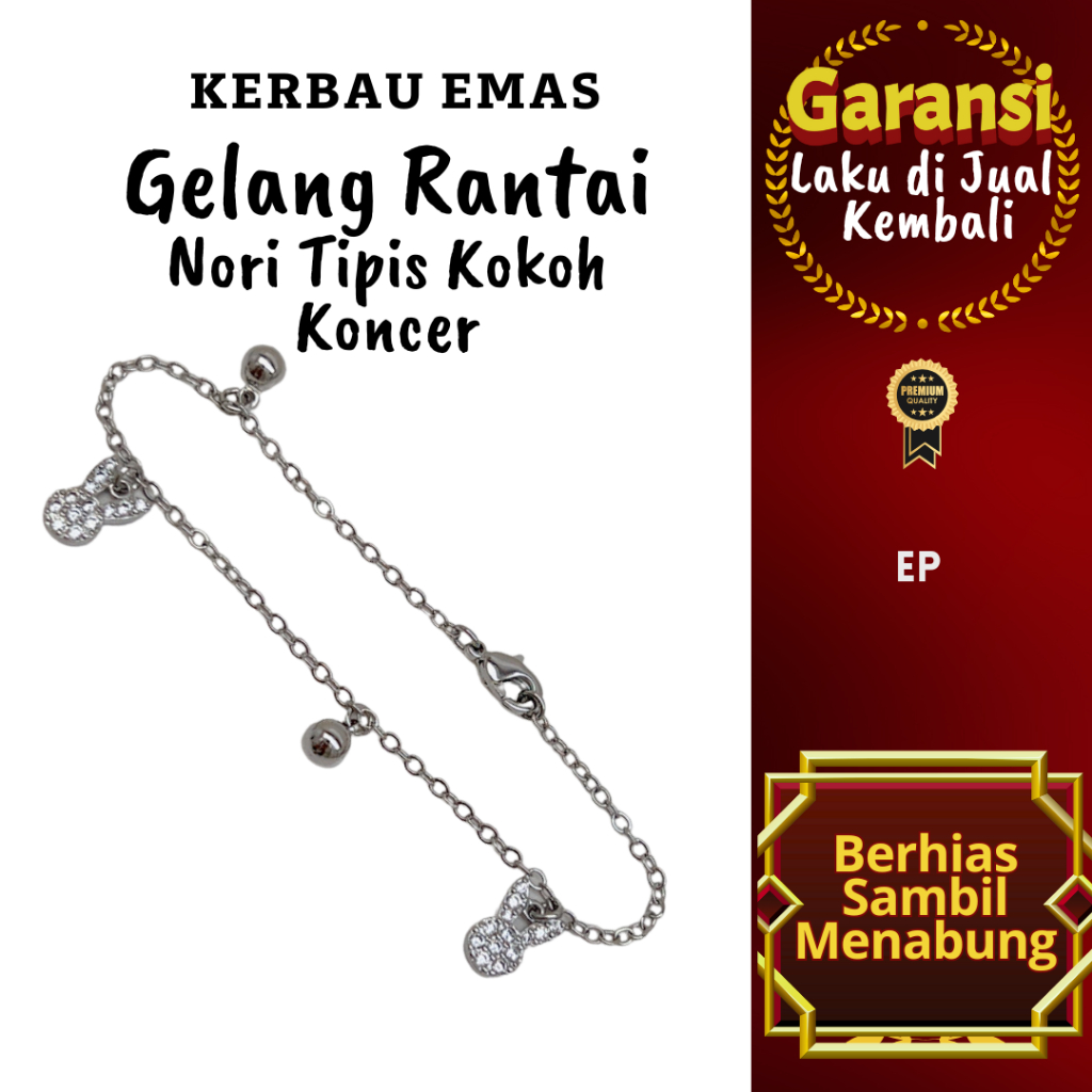 GTRD 1033 Kerbau Emas Gelang Rantai Nori Tipis Kokoh Koncer Warna Emas Putih Ready Ukuran 16cm, 17cm