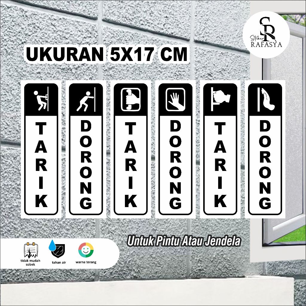

set Stiker Tarik Dorong Putih / Stiker Pintu / Stiker Kaca Ukuran 5x17cm + Dilaminasi Glosy