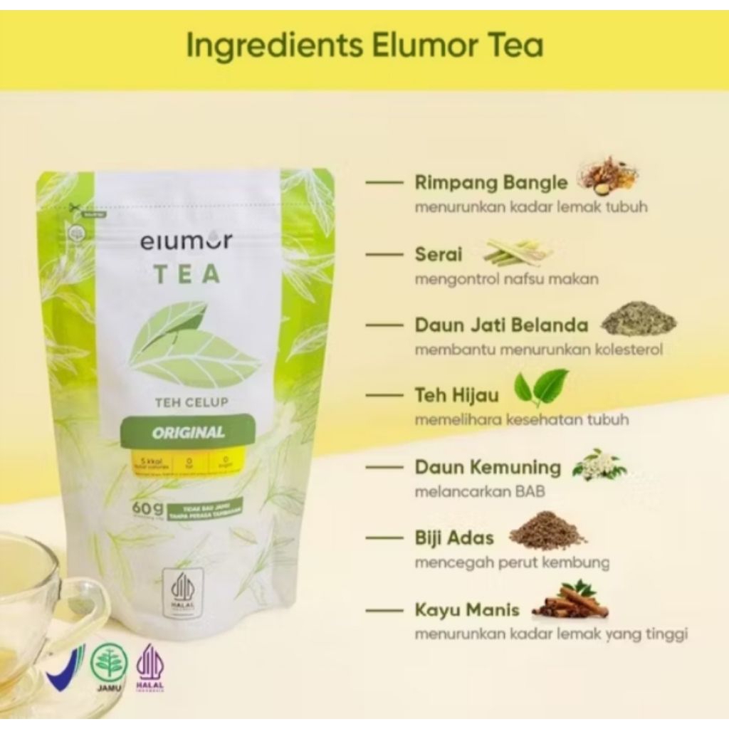 

Cahayadstore Minuman Elumor Tea Original Isi 30 Kantong - Ampuh Bahan Herbal Alami Lemon