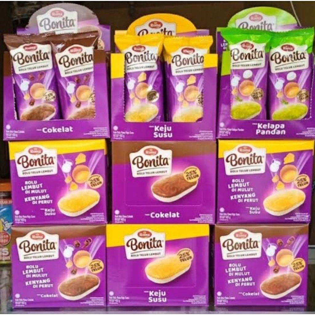 

Bonita Bolu Telur Lembut 1 Box isi 12 pc @ 30 gram