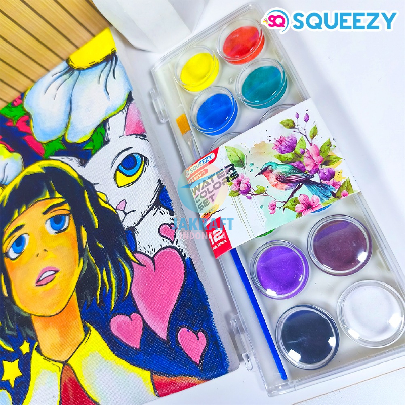 

(1 Set) Cat Air Watercolor Cake 12 Warna SQUEEZY WCS-SQ5512 + Bonus Kuas Lukis Water Color