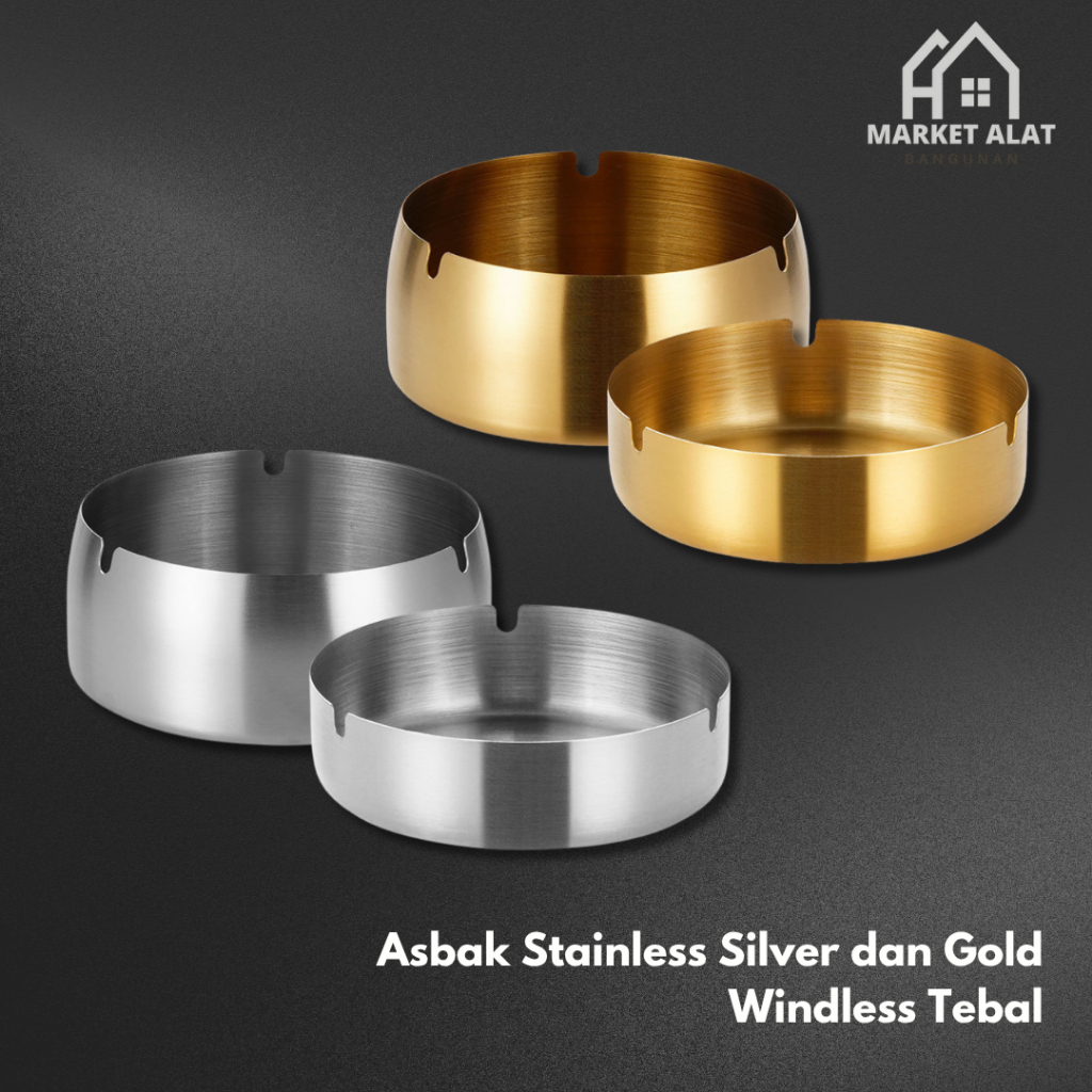 Asbak Stainless Steel Cafe Windless Windproof Silver Gold