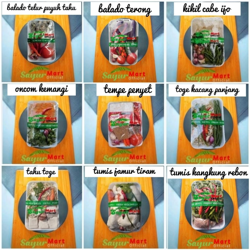 

Sayur Pack Tumis Toge/Tumis Kangkung/Tumis Jamur Tiram/Toge Tahu/Toge Kacang Panjang/Tempe Penyet/Oncom Kemangi/Kikil Cabe Ijo/Balado Terong Tahu/Tumis Kangkung Rebon