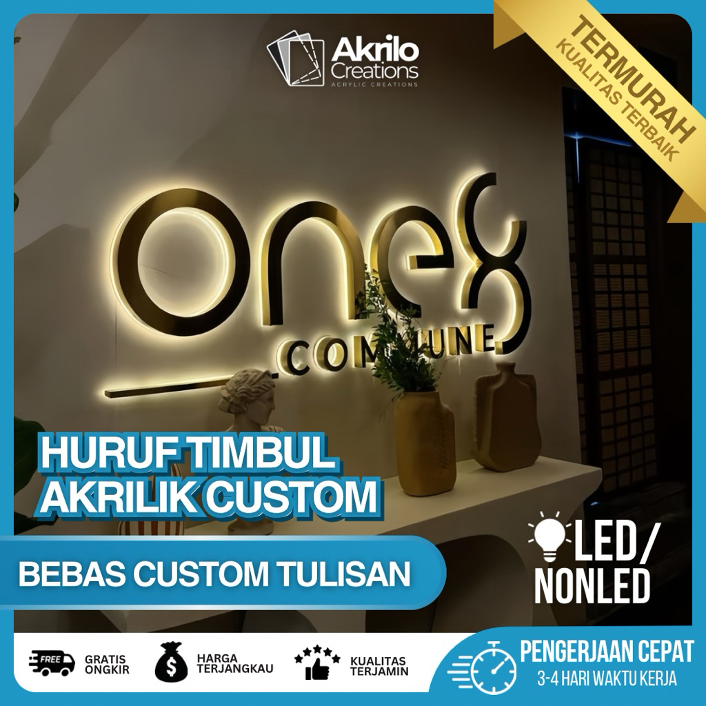 Huruf Timbul Akrilik Bebas Custom LED dan NON LED | Huruf Tulisan Akrilik Mirror Timbul Huruf Full a