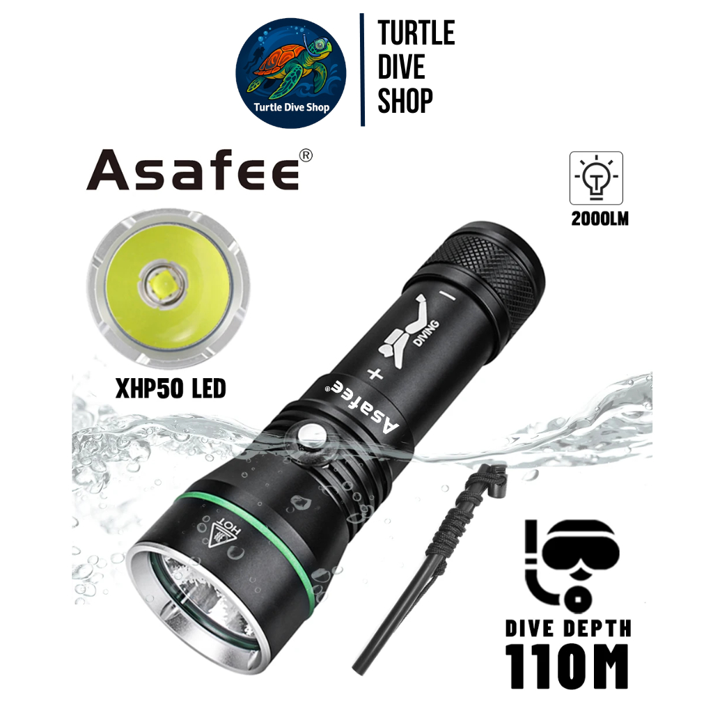 Senter Diving Asafee S3 Anti Air Include Charger dan Baterai senter selam senter selam anti air orig