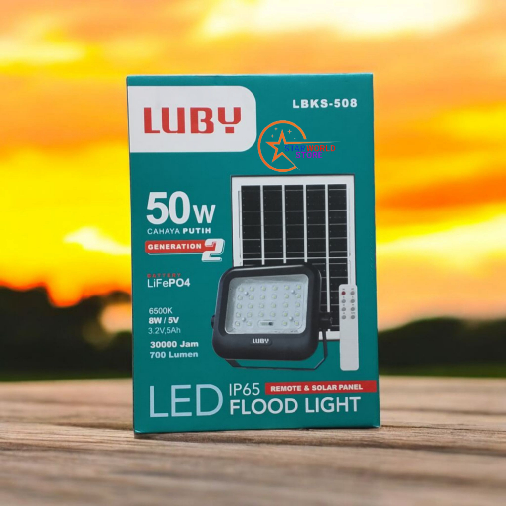 LAMPU TEMBAK SOLAR LUBY LBKS-508 GENERATION 2 50 WATT / LUBY Lampu Sorot Solar LBKS-508 GEN2 50W