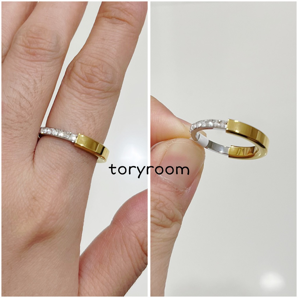 Cincin titanium kaku lock half diamond