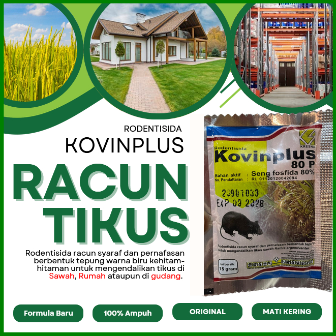 RODENTISIDA KOVINPLUS RACUN TIKUS ORIGINAL 80P PALING AMPUH MATI KERING 15gr 100gr 1kg