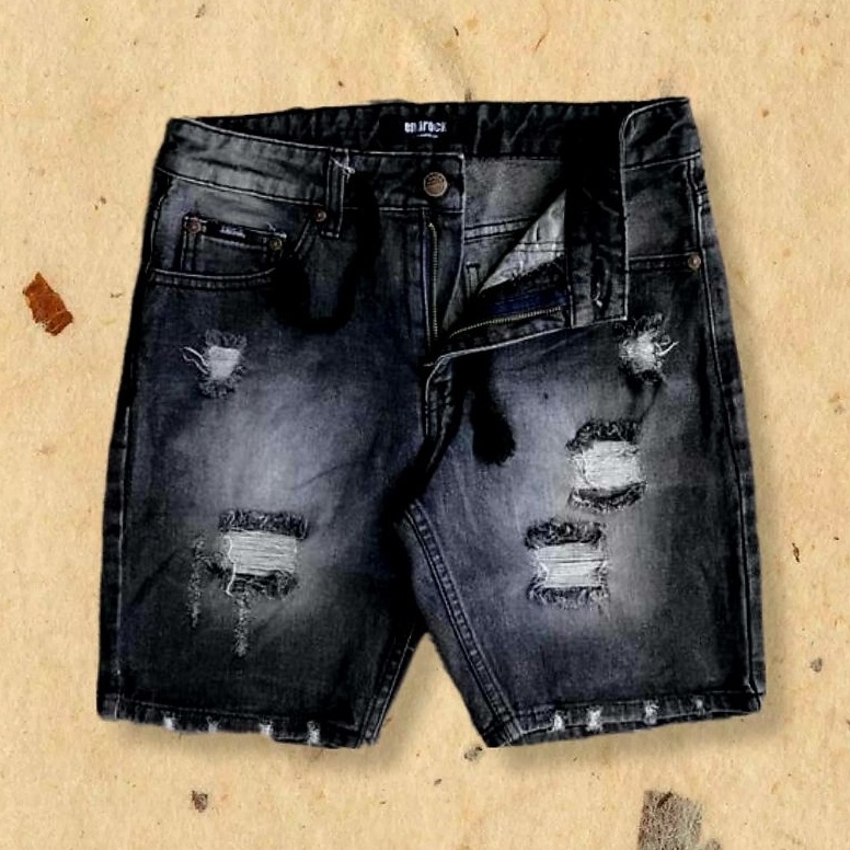 Paling Bagus Celana Pendek Pria bahan Jeans Robek Slimfitting Casual Celana Distro Motif SObek Dewas
