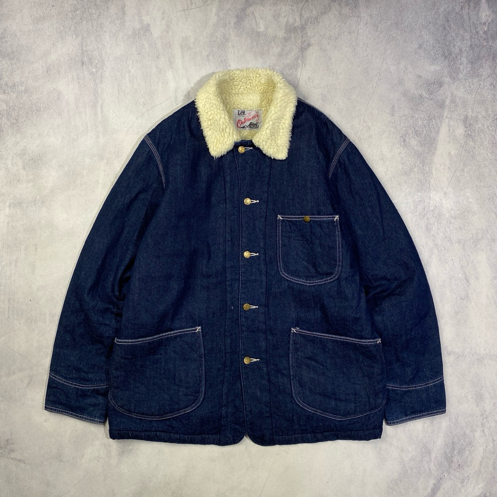 Vintage 90s Lee Sanforized Indigo Denim Coverall Boa Fleece Sherpa Lined Denim Chore Jacket Casual H