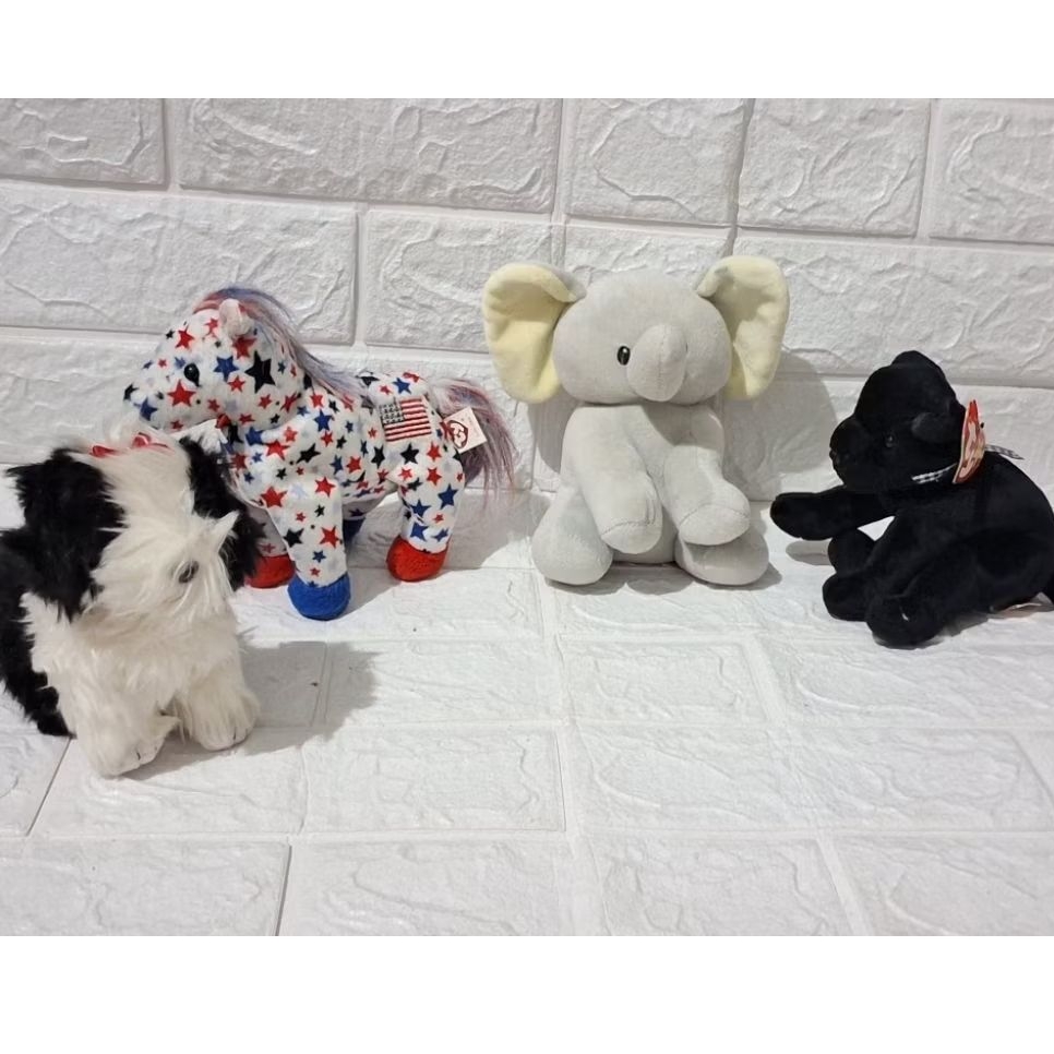 boneka hewan binatang ty butiran lembut anjing guguk hitam gajah kuda amerika tupai ikan tikus hamst