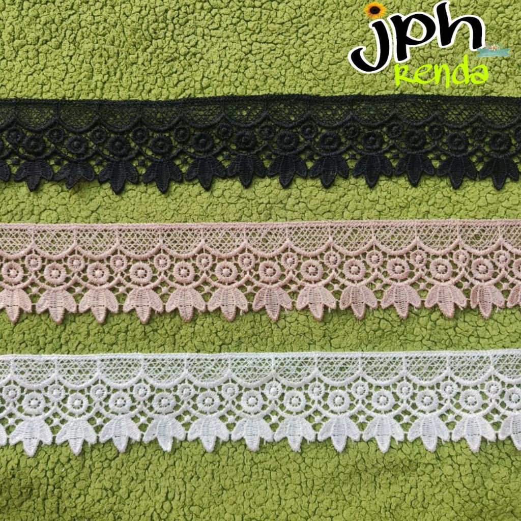 Renda giper lebar 6cm, renda zipper, renda bordir (per roll 15yard)