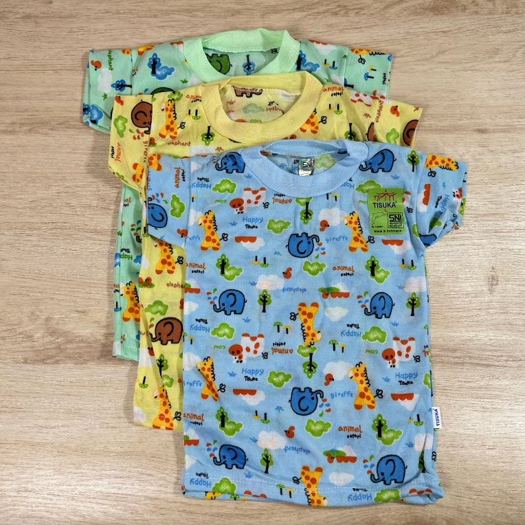 3 Pcs Oblong Lengan Pendek Dolphin / Tisuka Motif - Baju Bayi Oblong Atasan Bayi Bermotif - Random M