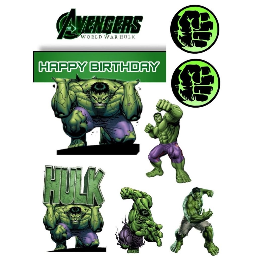 Topper HULK Custom namaJumbo A4/ Topper Cake Happy Birthday / Hiasan Kue Ulang tahun/Hiasan Buket