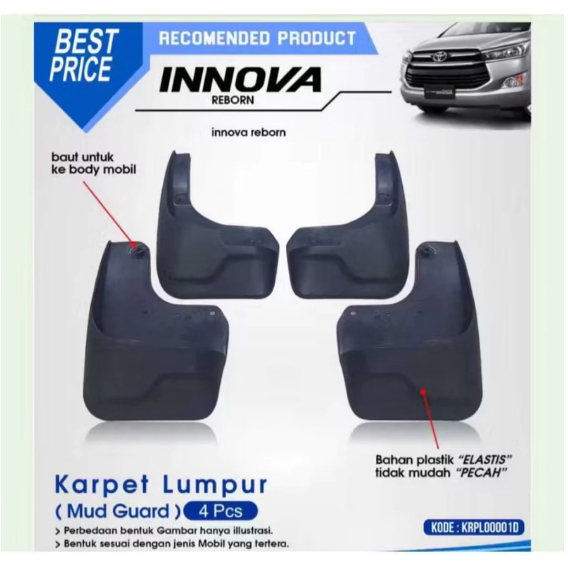 Mudguard Karpet Lumpur All New Innova Reborn 2016 - 2023