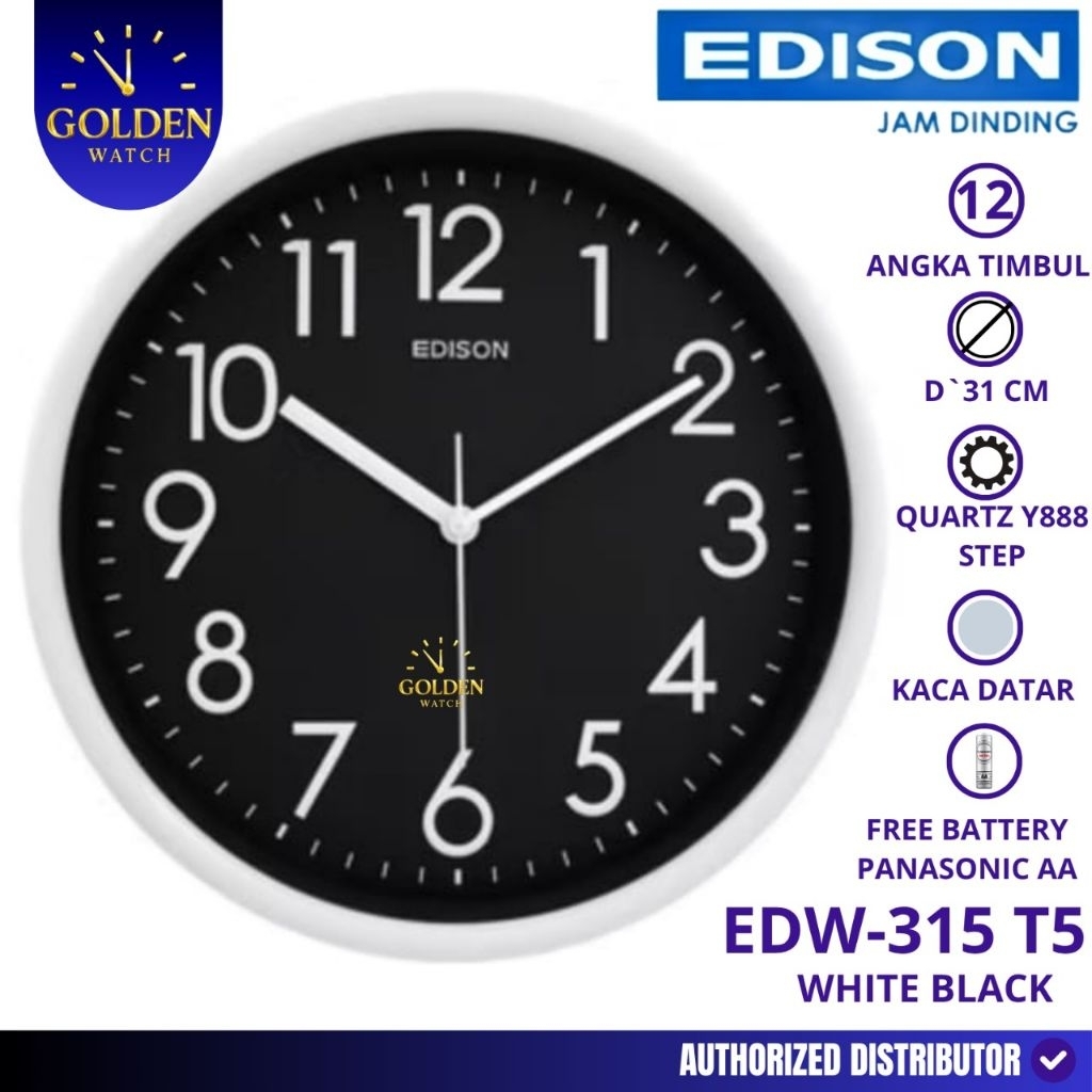 Jam Dinding Edison EDW-315 T5 Chrome Timbul diameter 31cm/Edison Jam Dinding/Edison Asli/Edison Orig